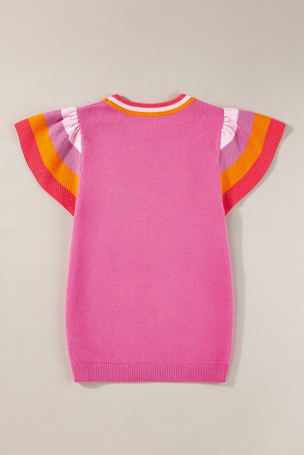 Carrot Contrast Color Striped Sleeve Knitted Tee