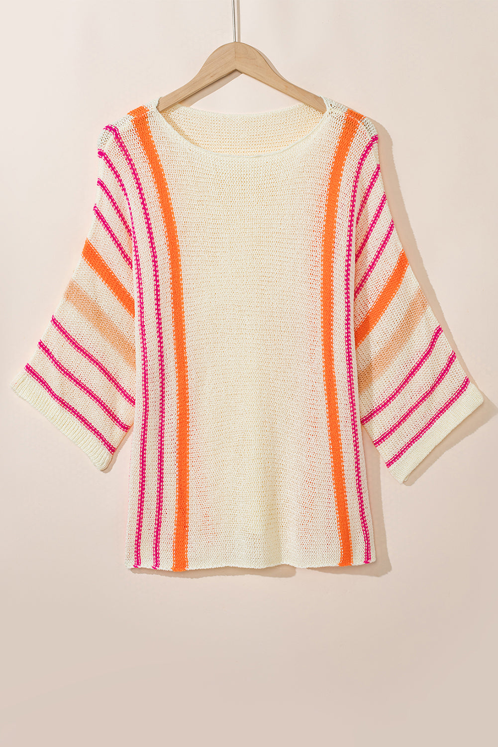 White Striped Bell Sleeve Lightweight Knitted Top