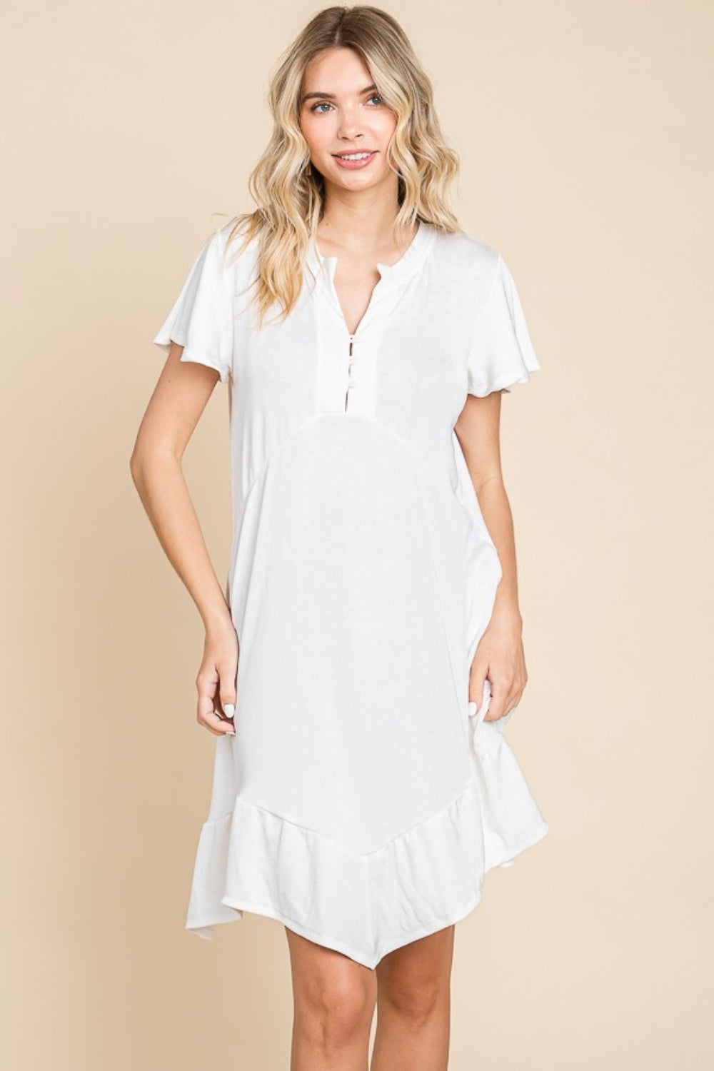 Culture Code Full Size Short Sleeve Ruffled Asymmetric Hem Dress