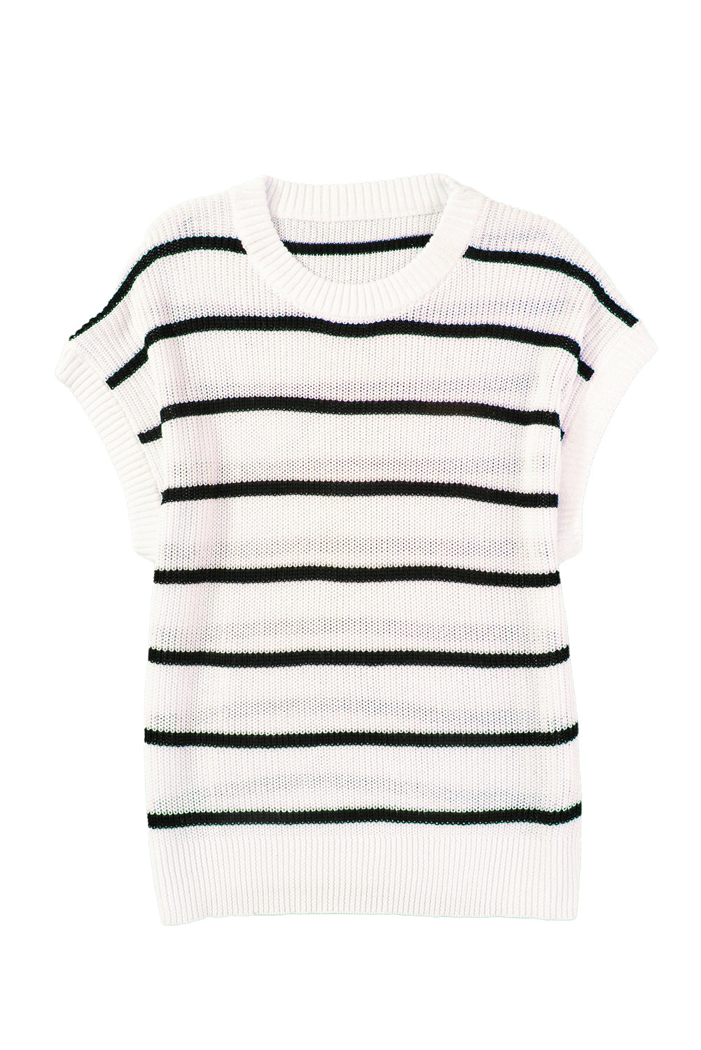 White Striped Pattern Batwing Short Sleeve Knit Sweater