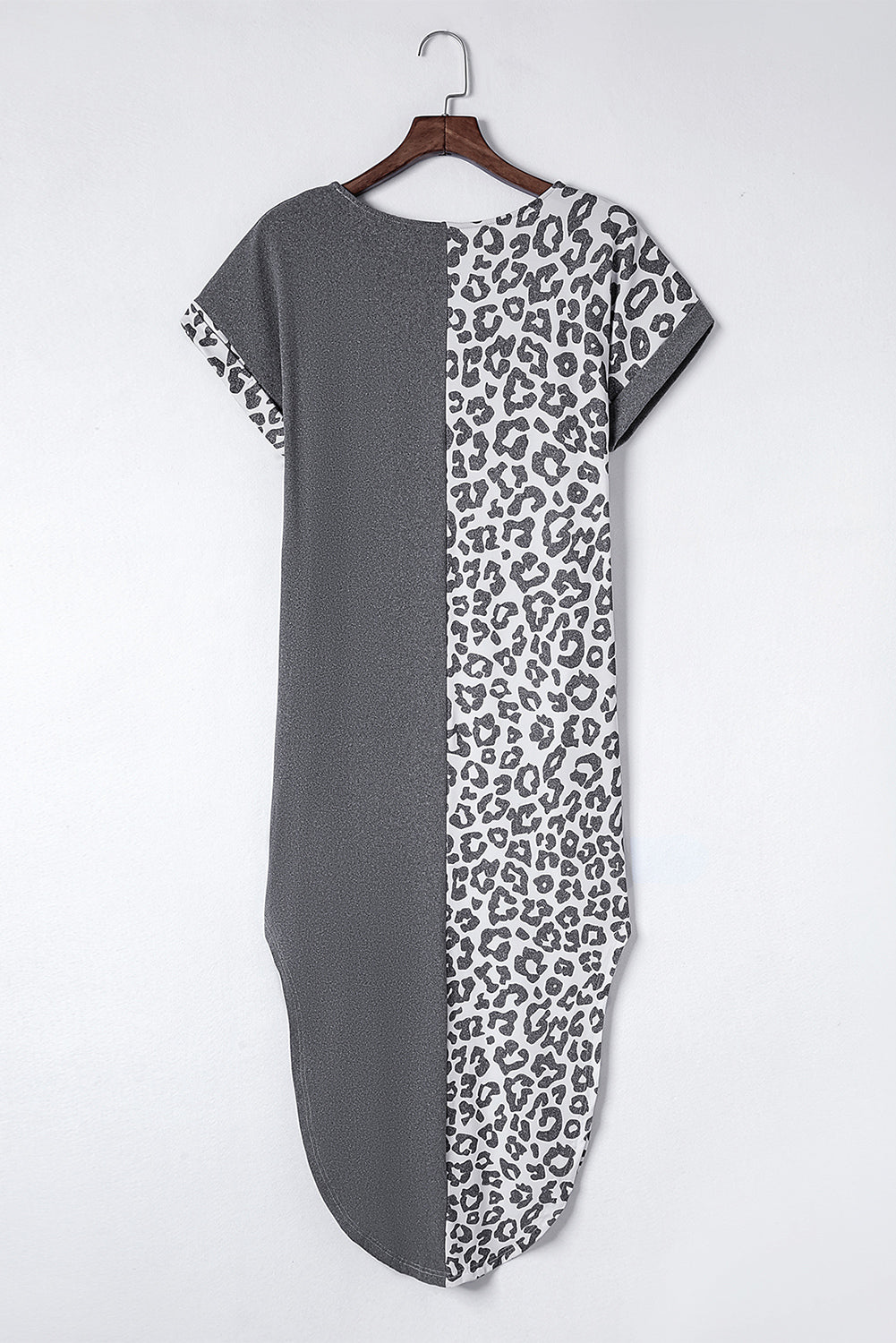 Black Leopard Patchwork Casual T-Shirt Dress With Slits