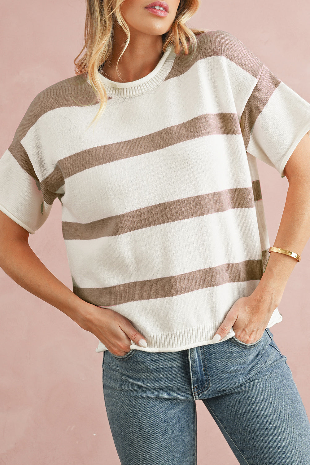 Pink Stripe Drop Sleeve Lightweight