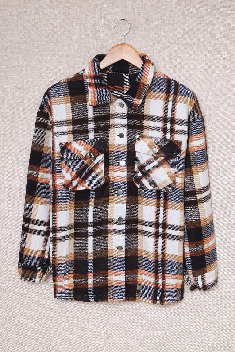 Brown Plaid Button Up Long Sleeve Flannel Shacket