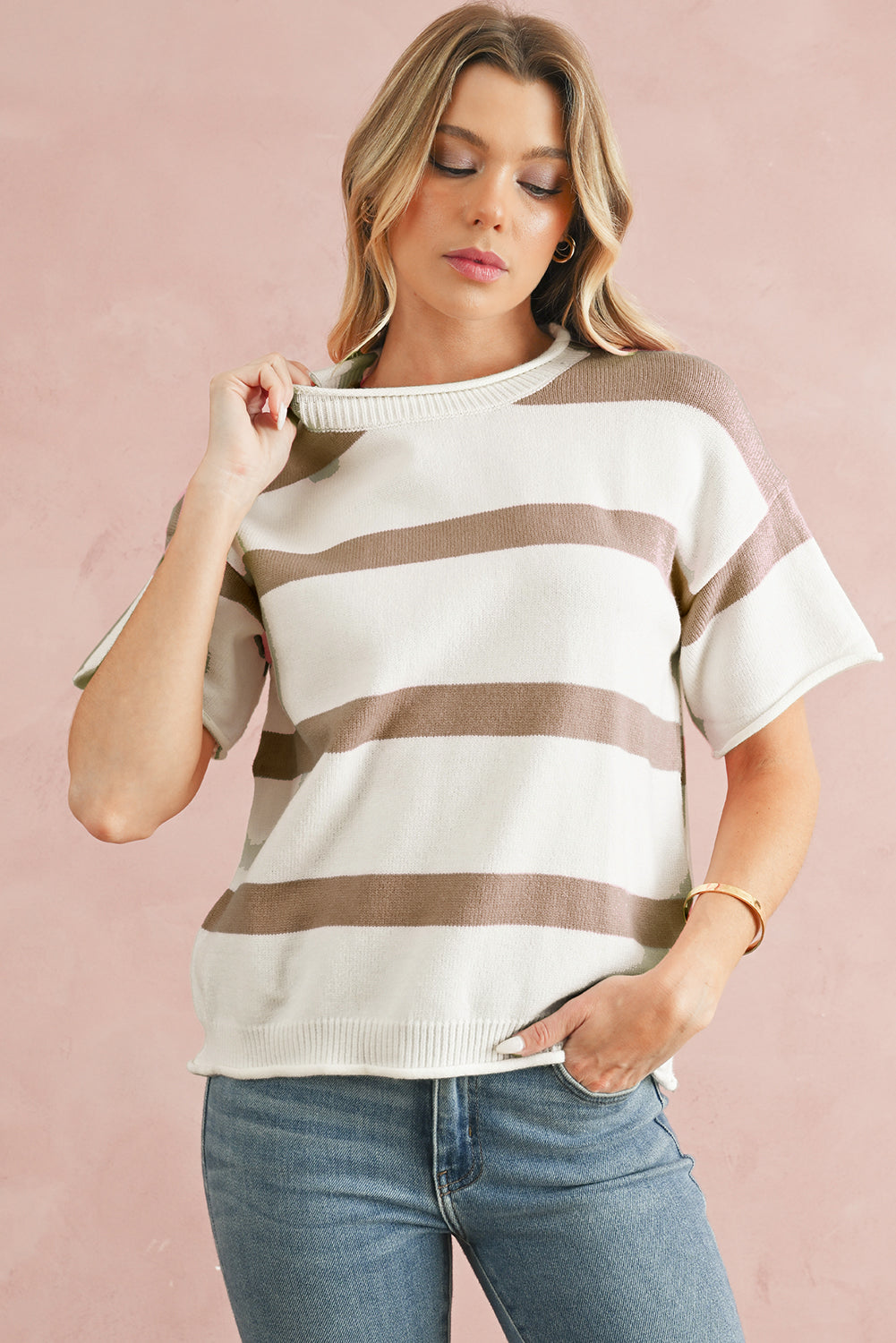 Pink Stripe Drop Sleeve Lightweight