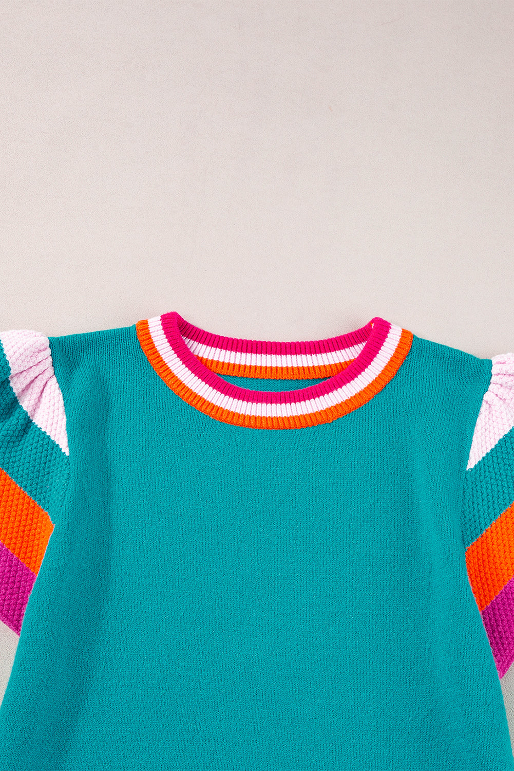 Carrot Contrast Color Striped Sleeve Knitted Tee