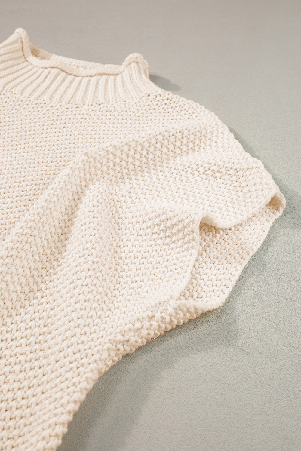 Beige Mock Neck Knitted Dolman Top