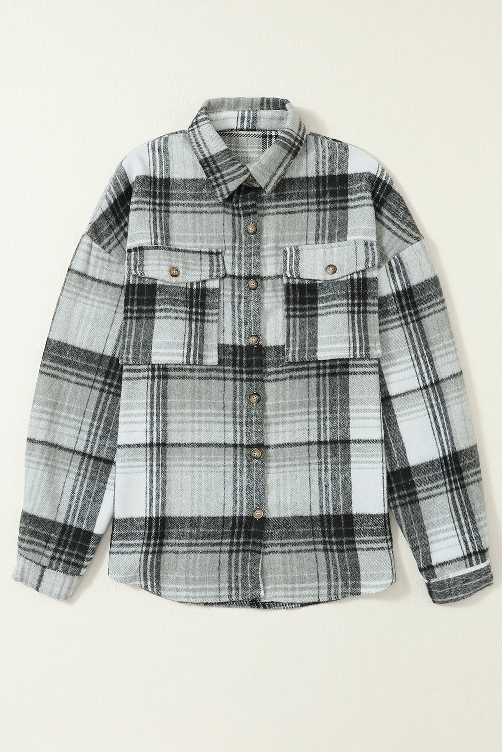 Gold Flame & Grey Plaid Button Up Collared Flannel Shacket