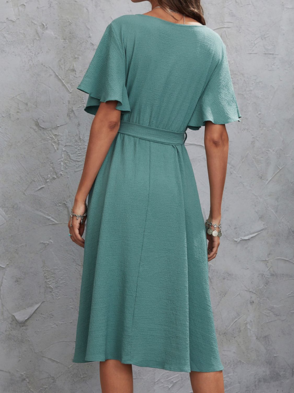 Surplice Flutter Sleeve Midi Dress