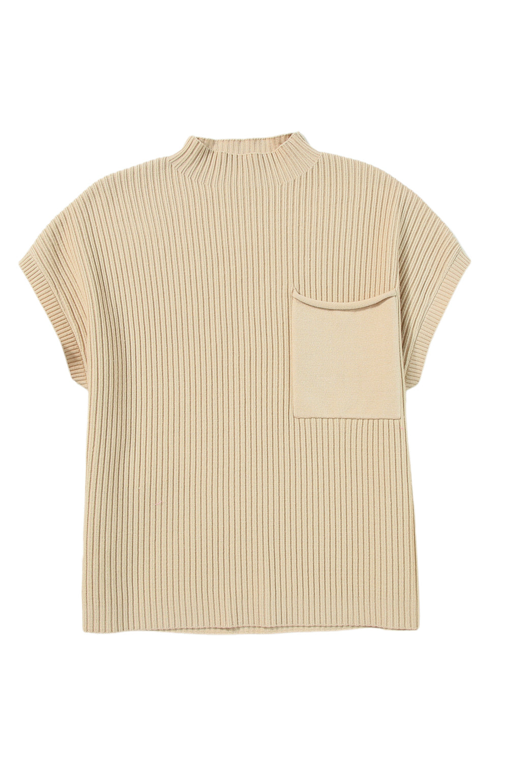 Gold Flame Patch Pocket Ribbed Knit Short Sleeve Sweater