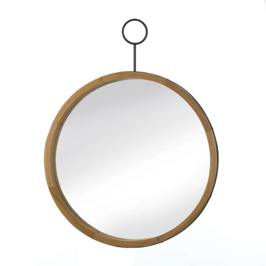 Nikki Chu EVA Round Wood Mirror with Hook - Boho Minimalist Home Decor