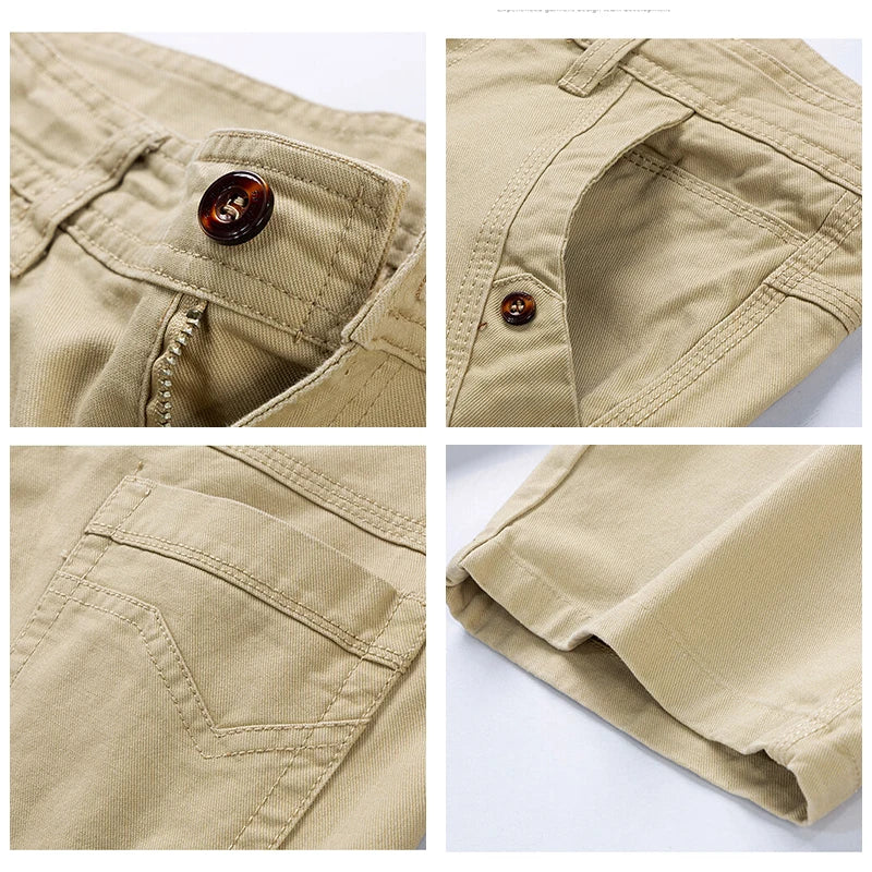 2024 Men New Summer Solid Color Cargo Shorts Leisure Fashion Comfort  Breathableelastic  Large Pocket Military Short Men