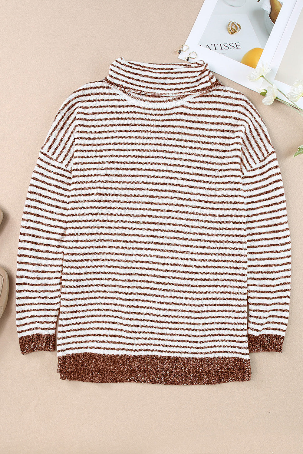 Black Striped Turtleneck Long Sleeve Sweater