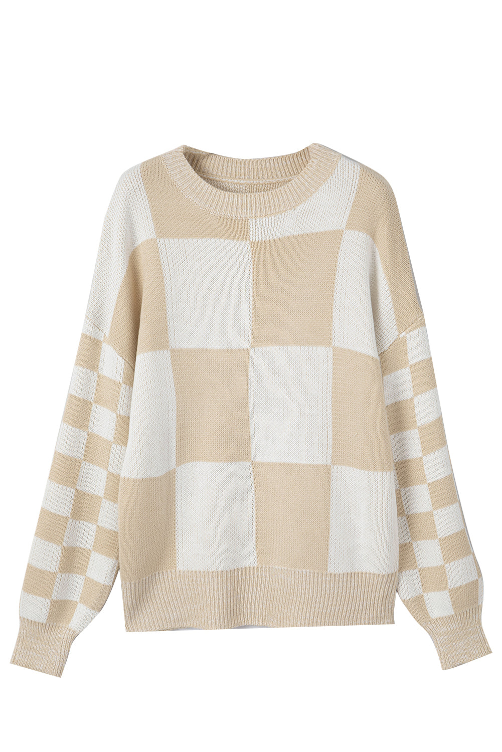 Flaxen Plaid Knitted Drop Shoulder Sweater