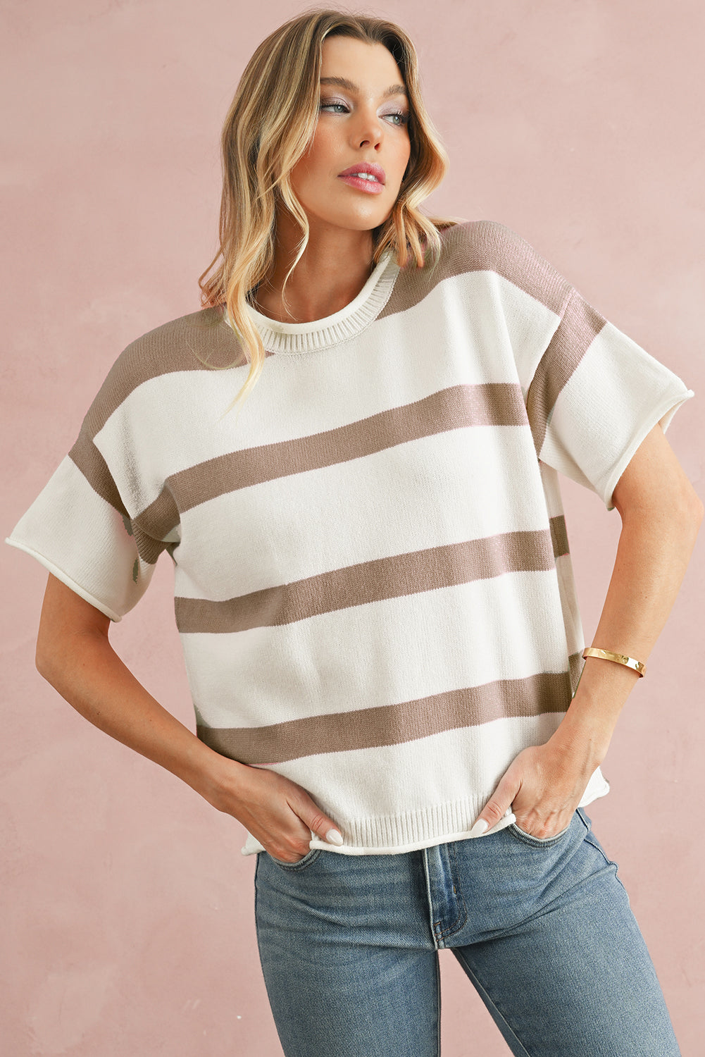 Pink Stripe Drop Sleeve Lightweight