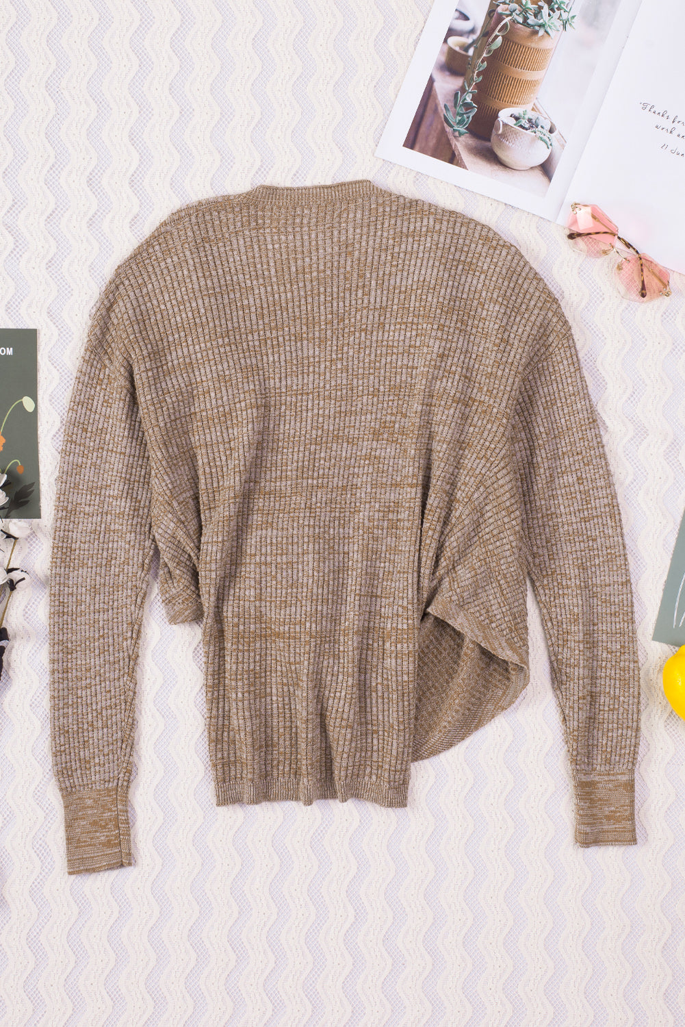 Grey Wrap Deep V-neck Casual Long Sleeve Knit Sweater