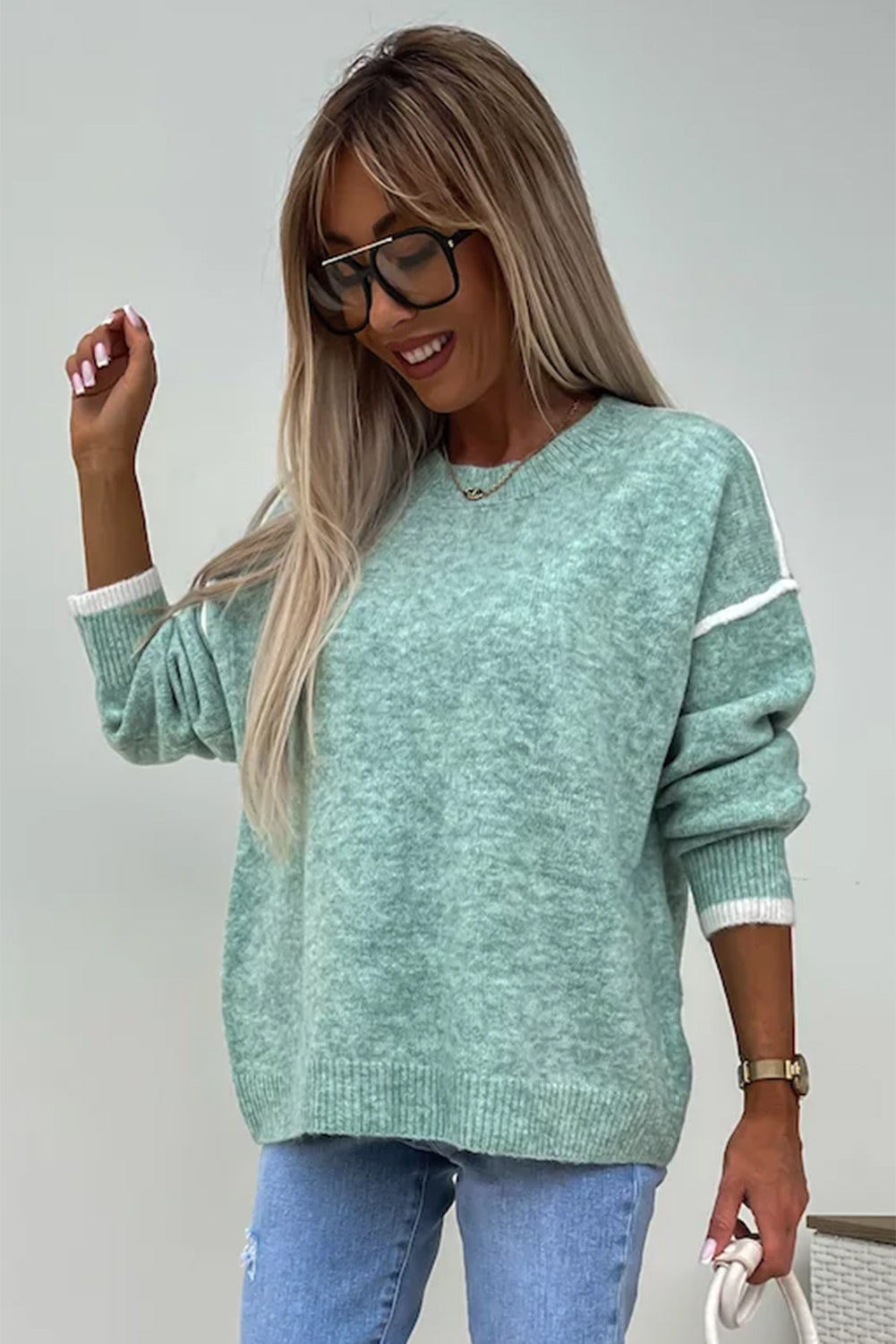 Moonlight Jade Contrast Edge Crewneck