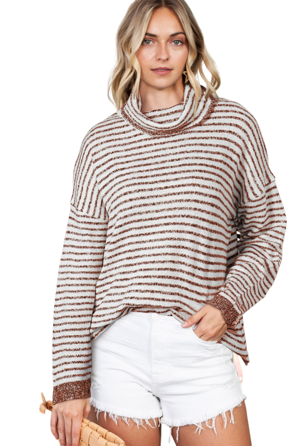 Black Striped Turtleneck Long Sleeve Sweater