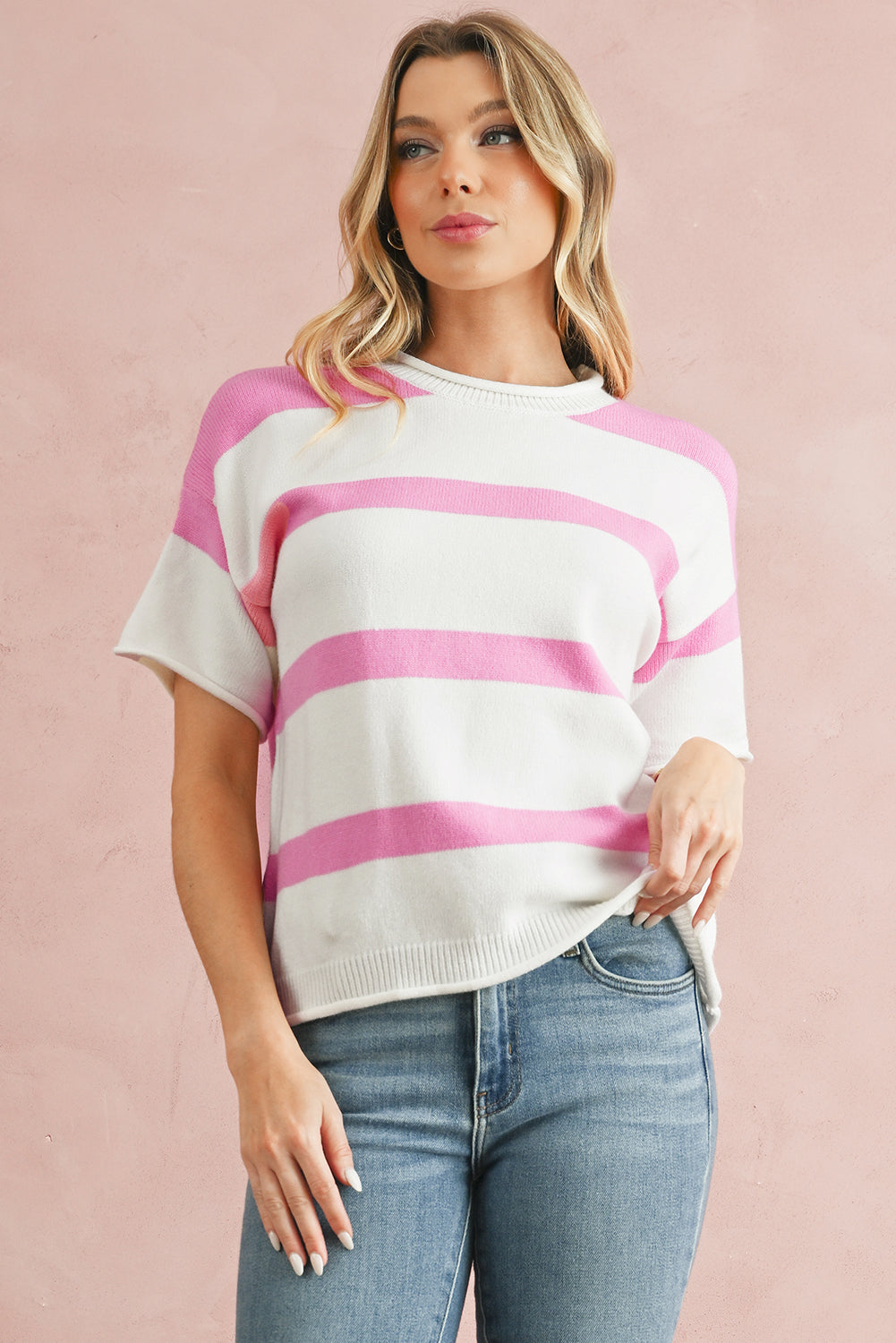 Pink Stripe Drop Sleeve Lightweight