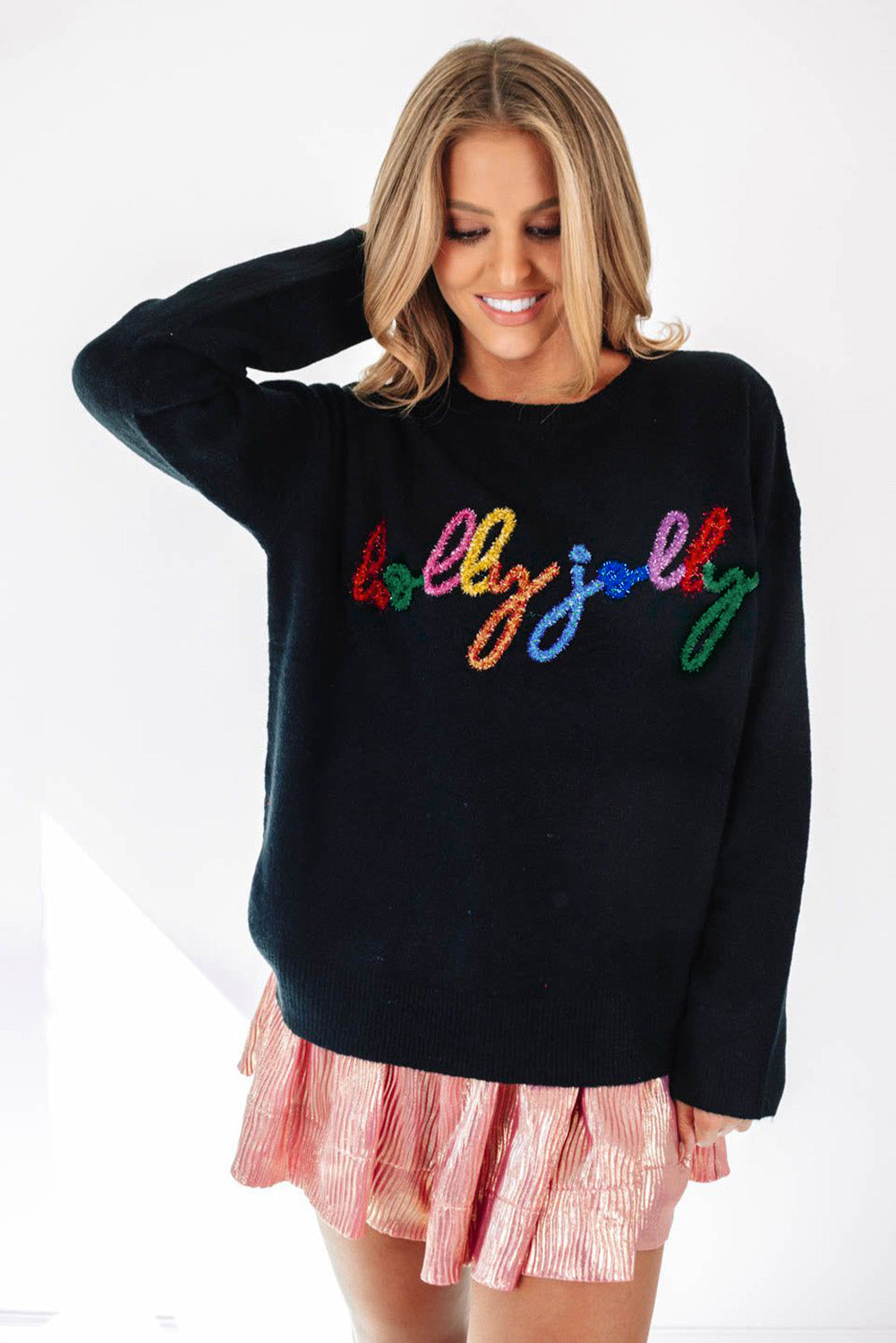 Black Holly Jolly Round Neck Casual