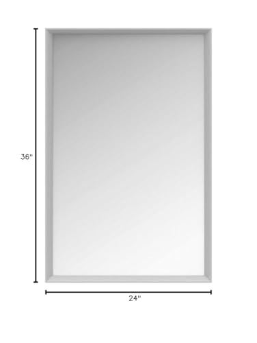  Rectangular Wall Mount Mirror 24" x 36", Wide Trim, White