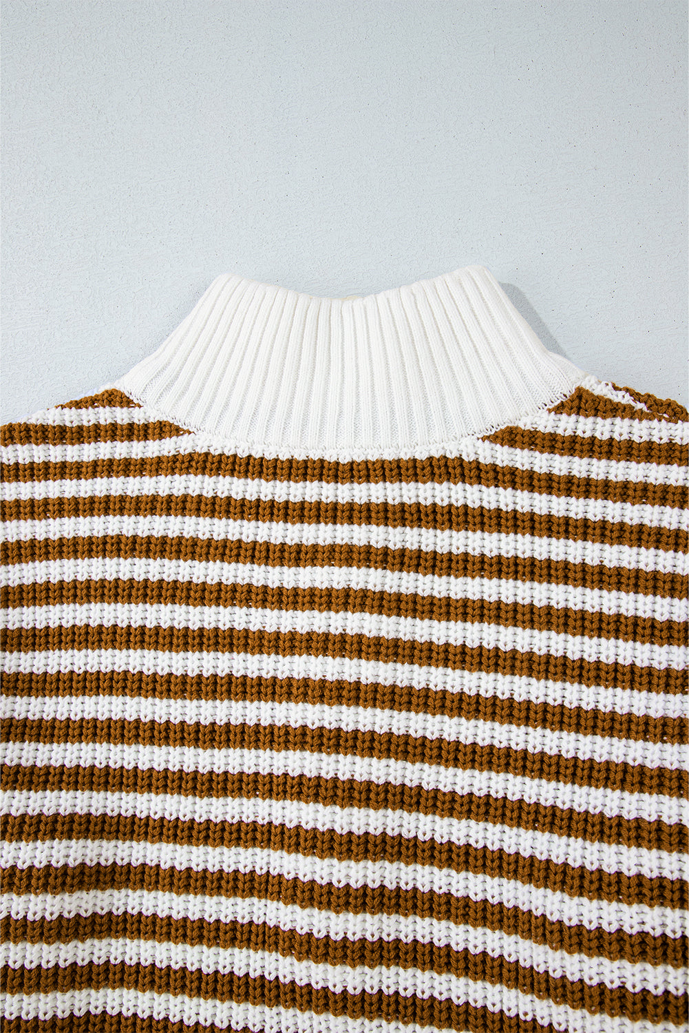 Sky Blue Stripe Zip up Collar Drop Sleeve Sweater