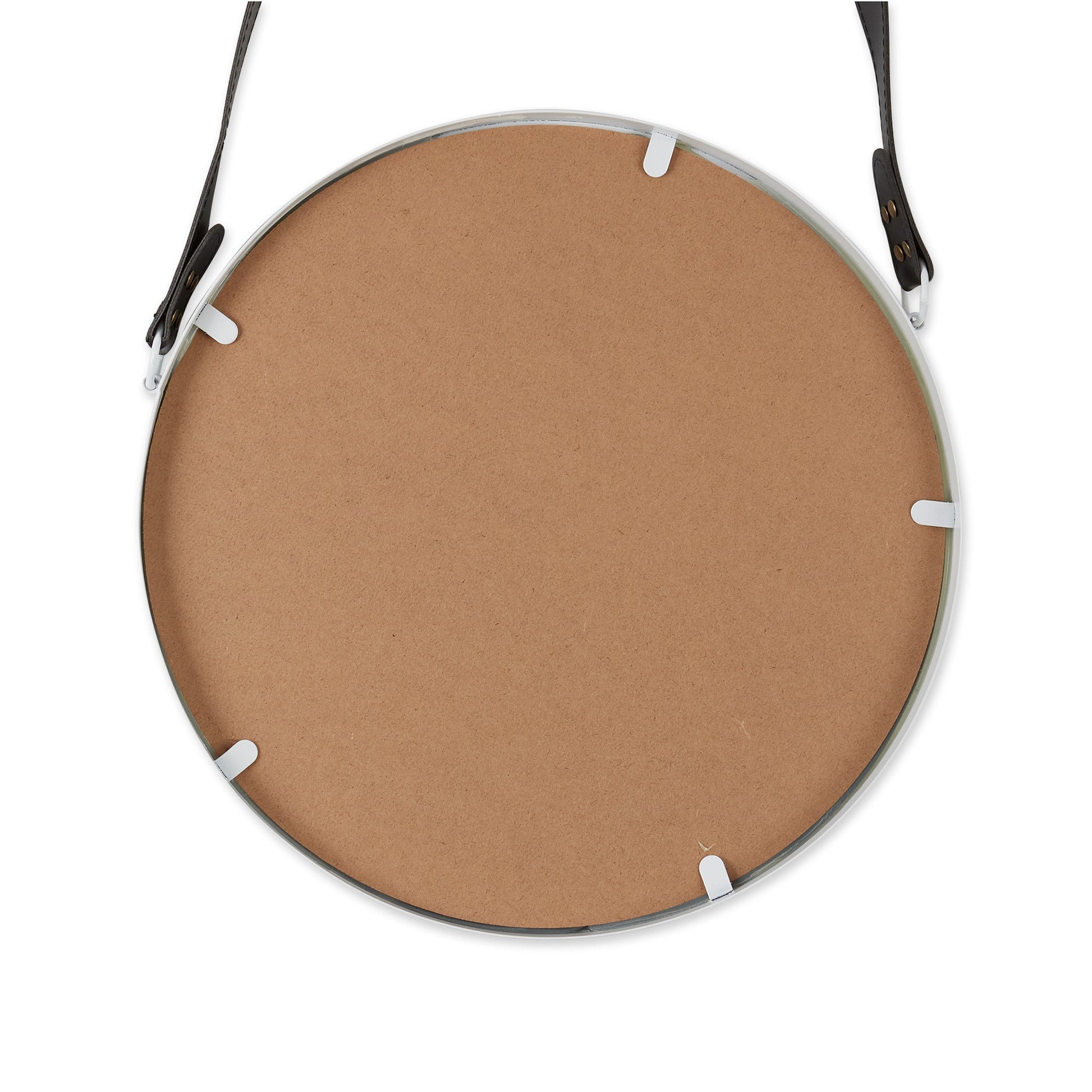 Hanging White Mirror with Faux Leather Strap - Accent Plus