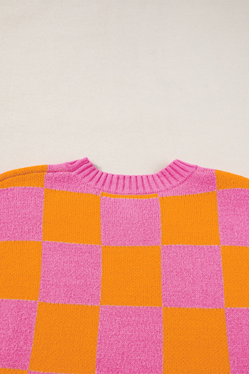 Strawberry Pink Colorblock Plaid Knit Dolman Tee