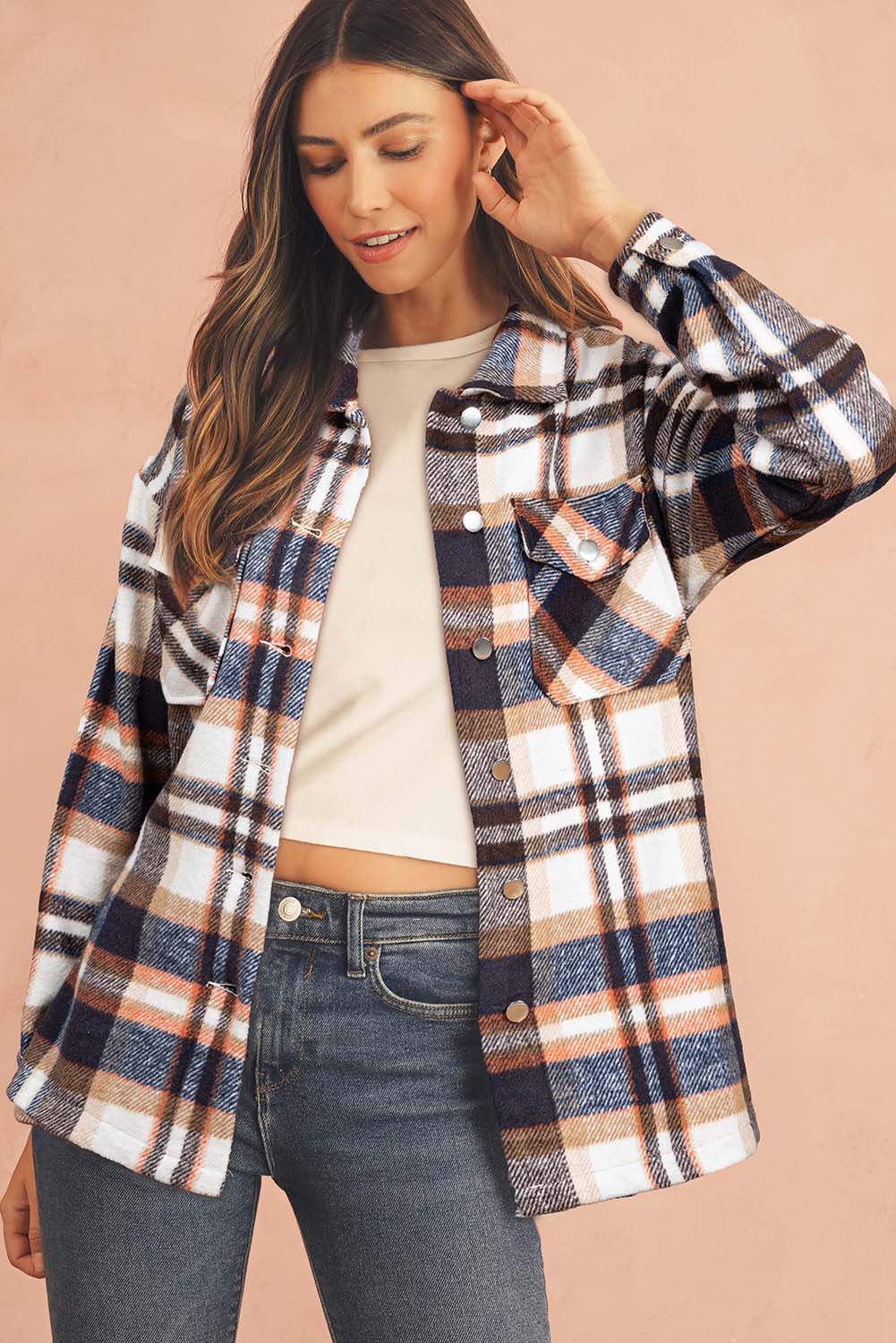 Brown Plaid Button Up Long Sleeve Flannel Shacket