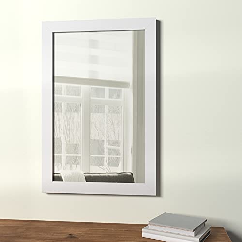  Rectangular Wall Mount Mirror 24" x 36", Wide Trim, White