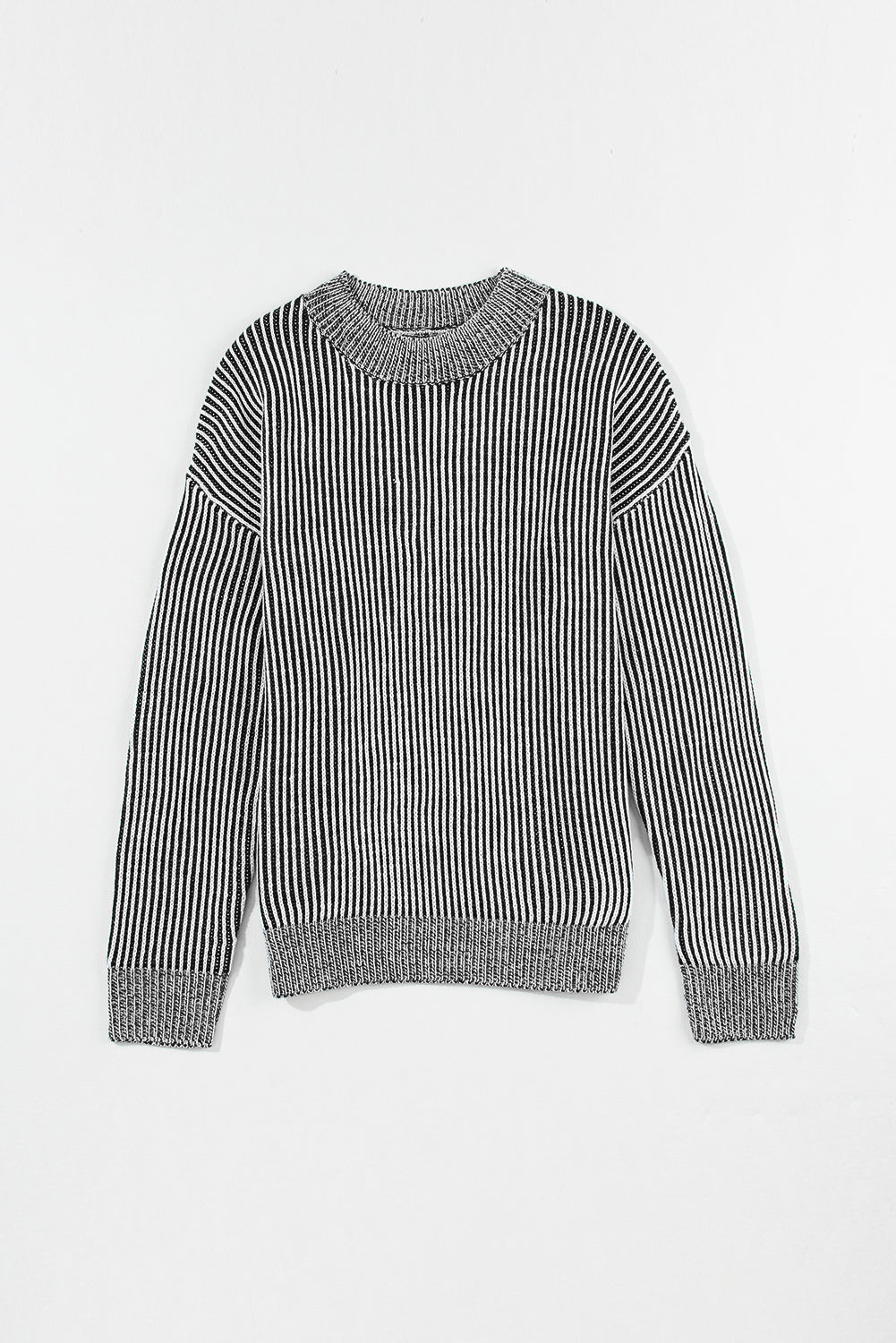 Black Stripe Ribbed Drop Shoulder Sweater