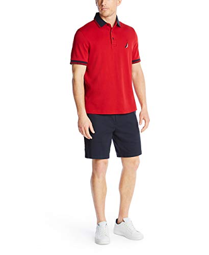 Nautica Men's Short Sleeve 100% Cotton Tipped Polo Shirt, Red, X-Large