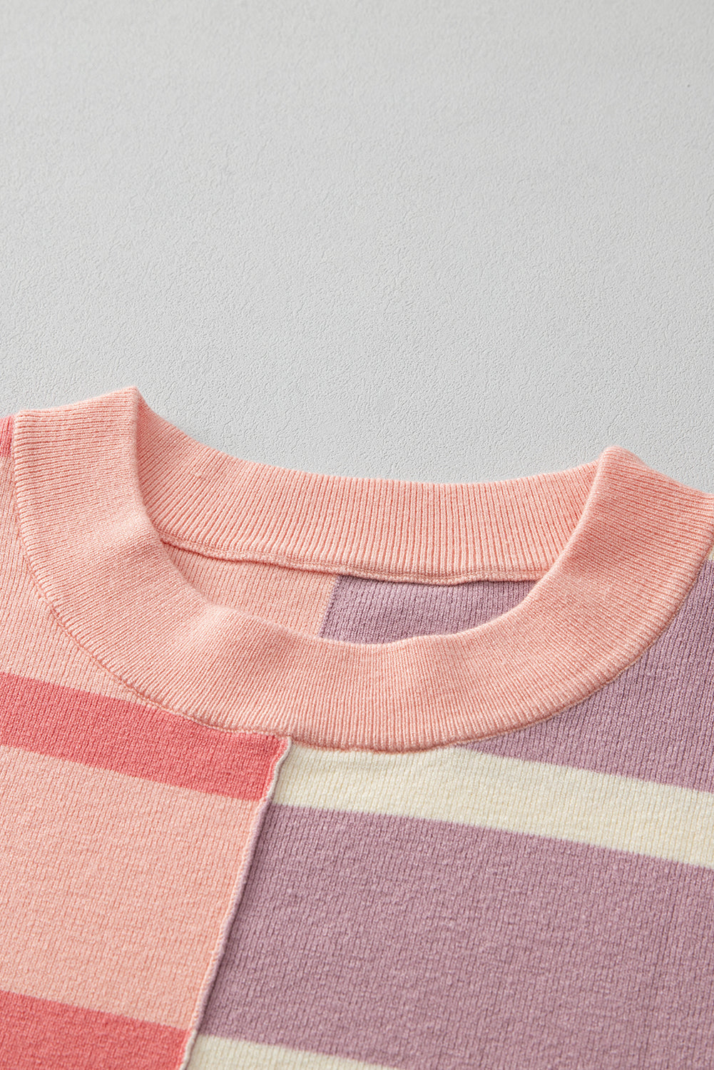 Pink Striped Colorblock Drop Shoulder Sweater