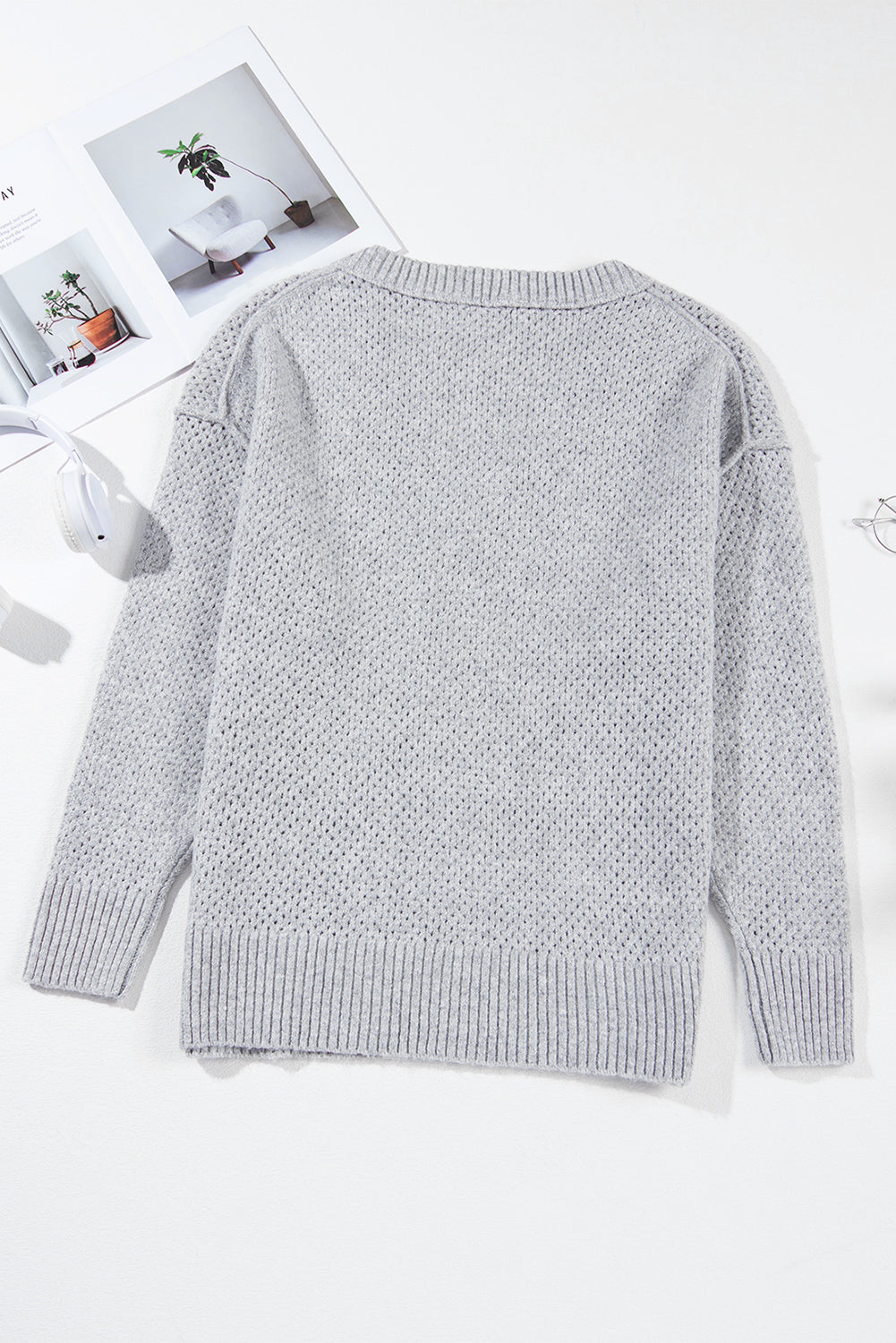 Parchment Plain Oversized Hollowed Knit Sweater