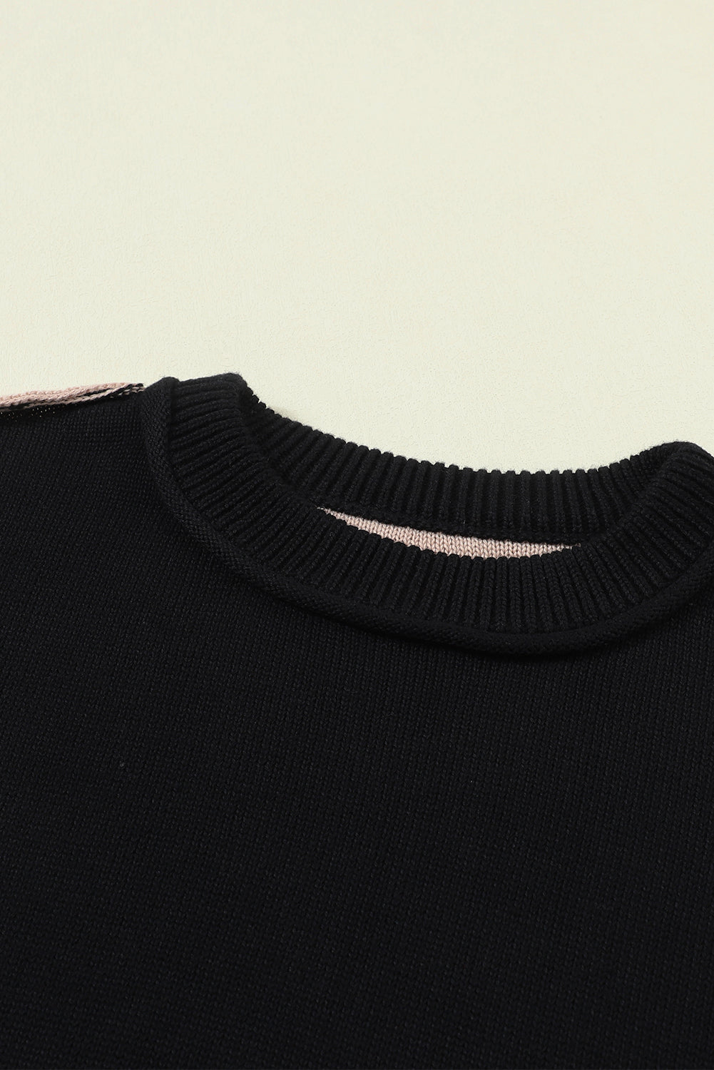 Black Colorblock Bishop Sleeve Exposed Seam Ribbed Trim Sweater