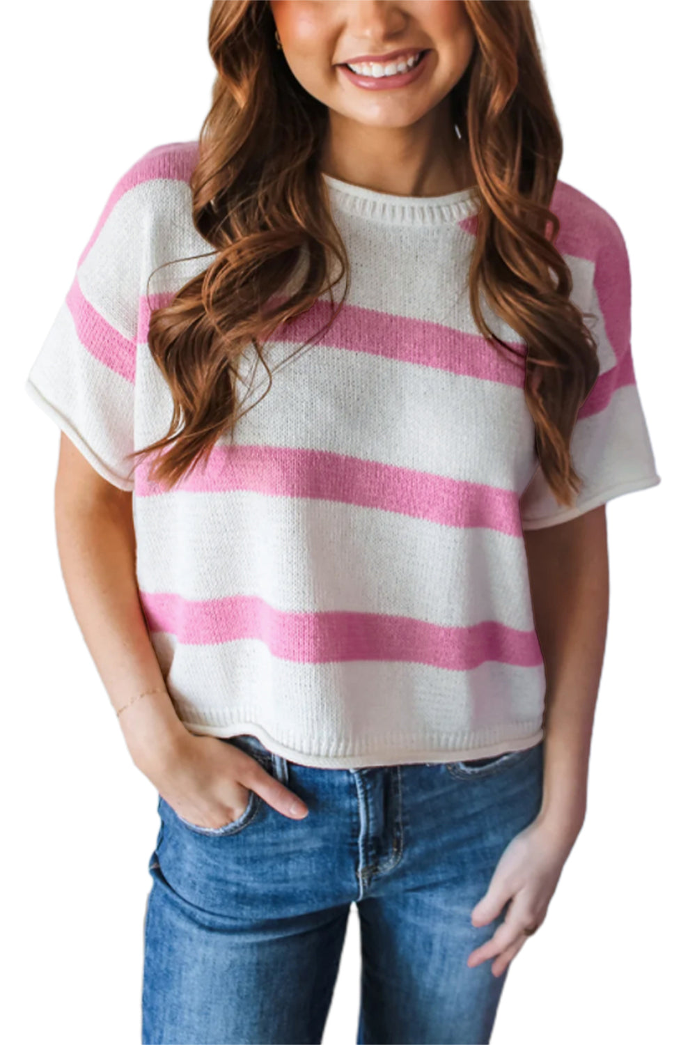 Pink Stripe Drop Sleeve Lightweight