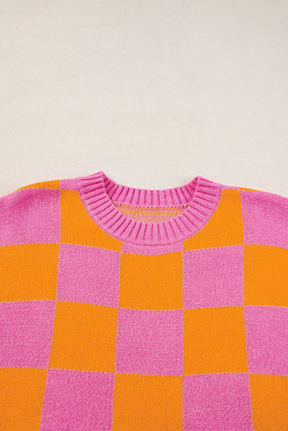 Strawberry Pink Colorblock Plaid Knit Dolman Tee