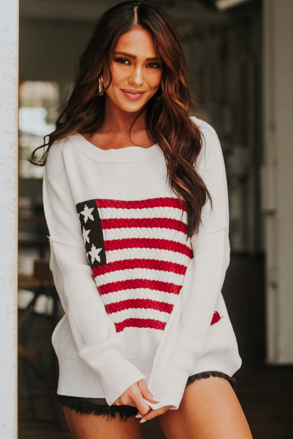 White Twist American Flag Knit Sweater