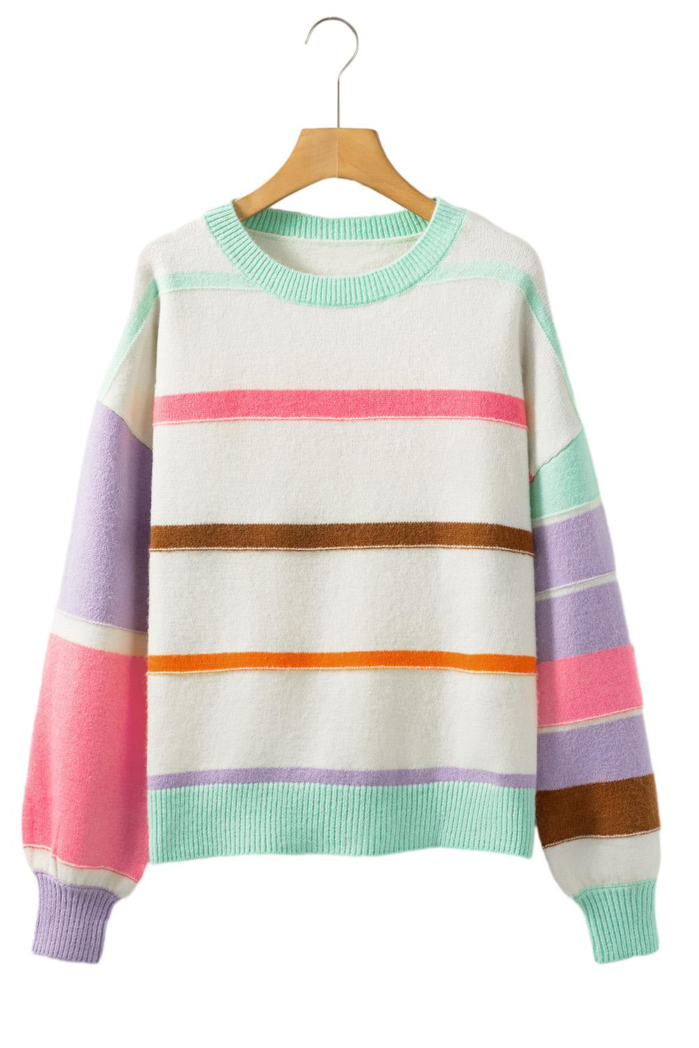 Multicolor Striped Print Drop Shoulder Pullover Crew Neck Sweater