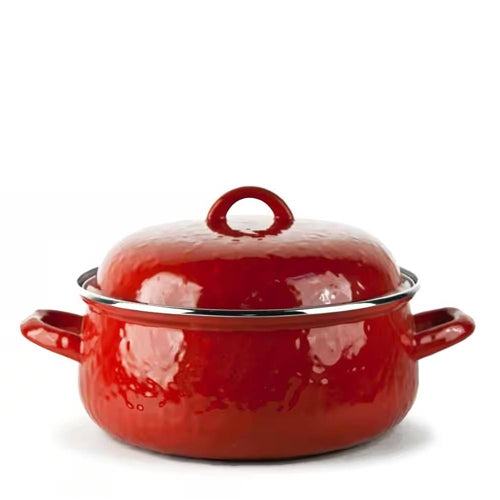 4-Quart Red Porcelain-Coated Steel Dutch Oven with Lid and Stainless-Steel Trim