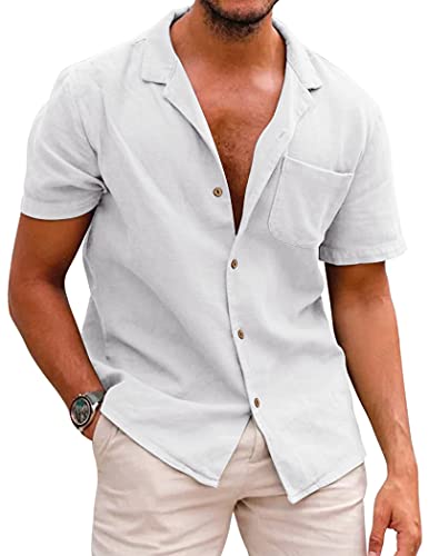 COOFANDY Men's Linen Short Sleeve Shirts Button Down Casual Summer Shirts Front Pocket