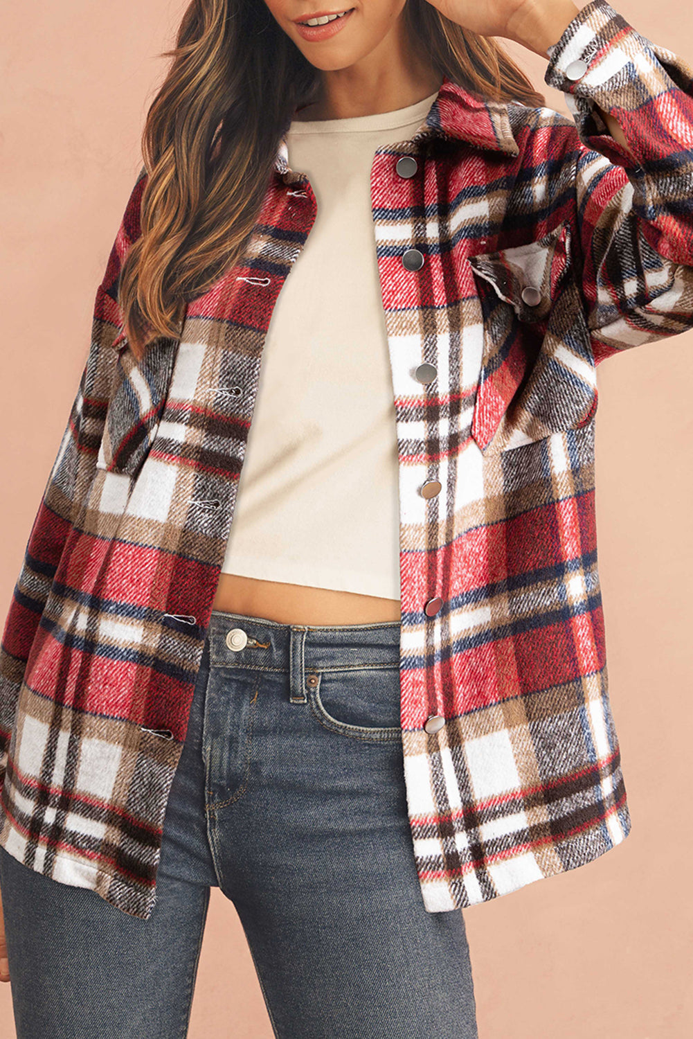 Brown Plaid Button Up Long Sleeve Flannel Shacket