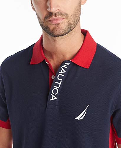 Nautica Men's Short Sleeve Color Block Performance Pique Polo Shirt, Navy, Large