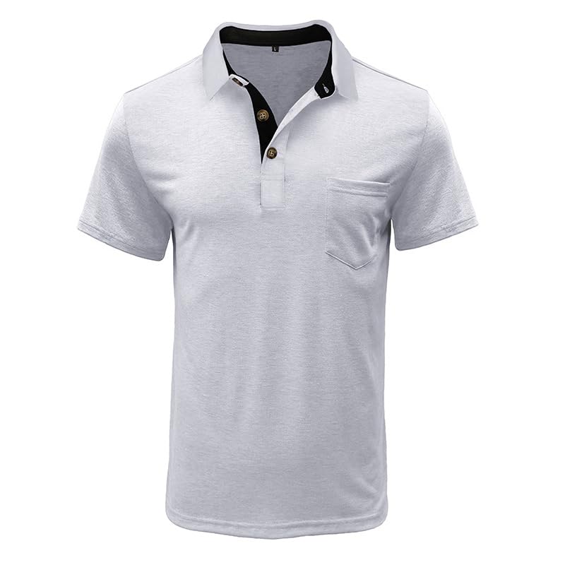 Men's Casual Polo Shirts Classic Button Basic Short Sleeve Shirt Solid Color Cotton Tees Golf Stylish Tops