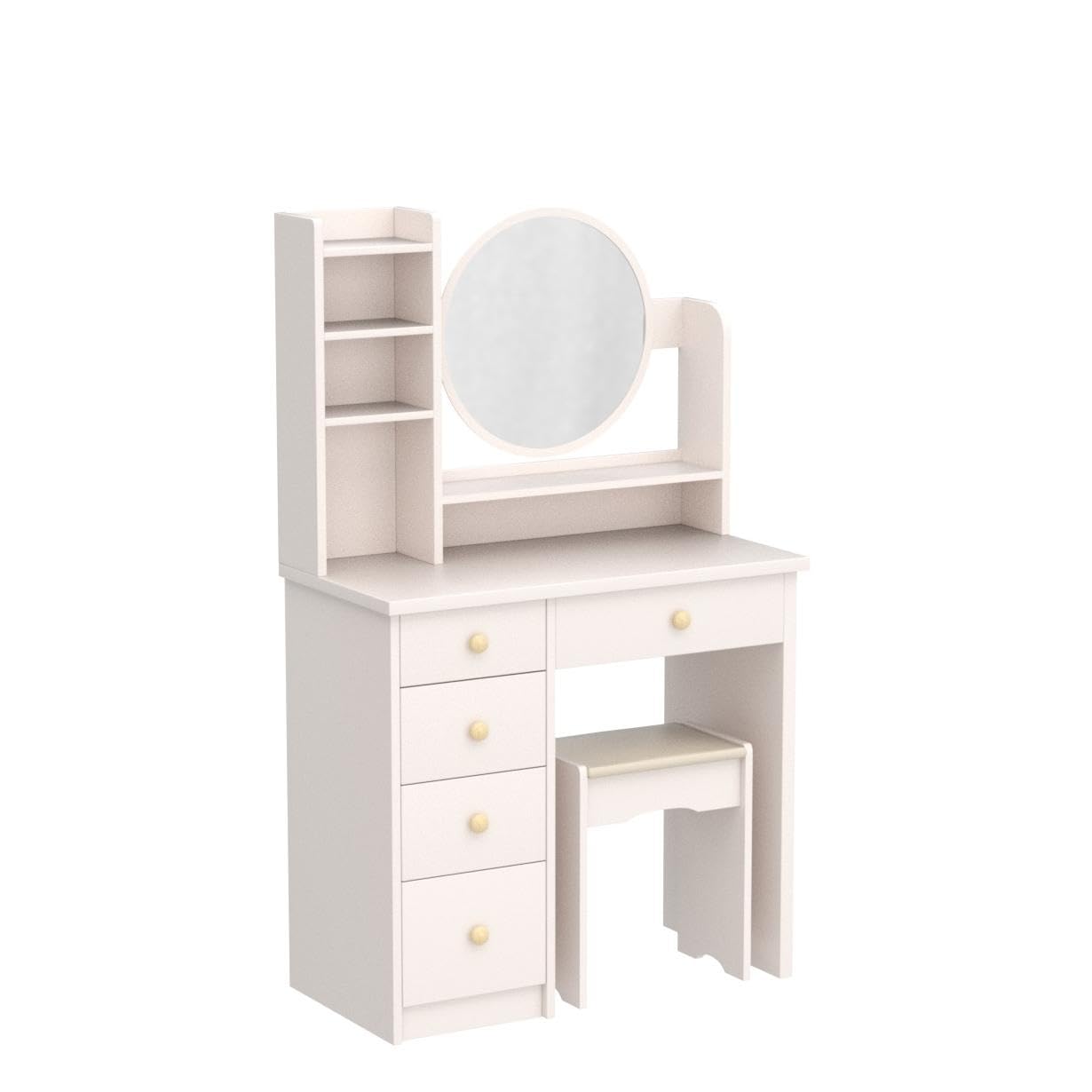 AGOTENI Large Vanity Table Set Makeup Vanity Dressing Table with Mirror, 5 Drawers & Shelves, Dresser Desk and Cushioned Stool Set (White Lighted Mirror)