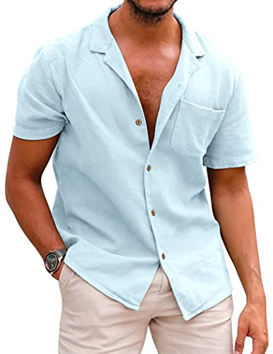 COOFANDY Men's Linen Short Sleeve Shirts Button Down Casual Summer Shirts Front Pocket