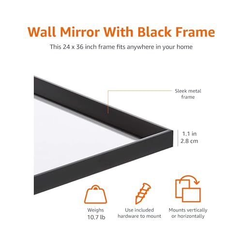  Rectangular Wall Mount Mirror 24" x 36", Wide Trim, White