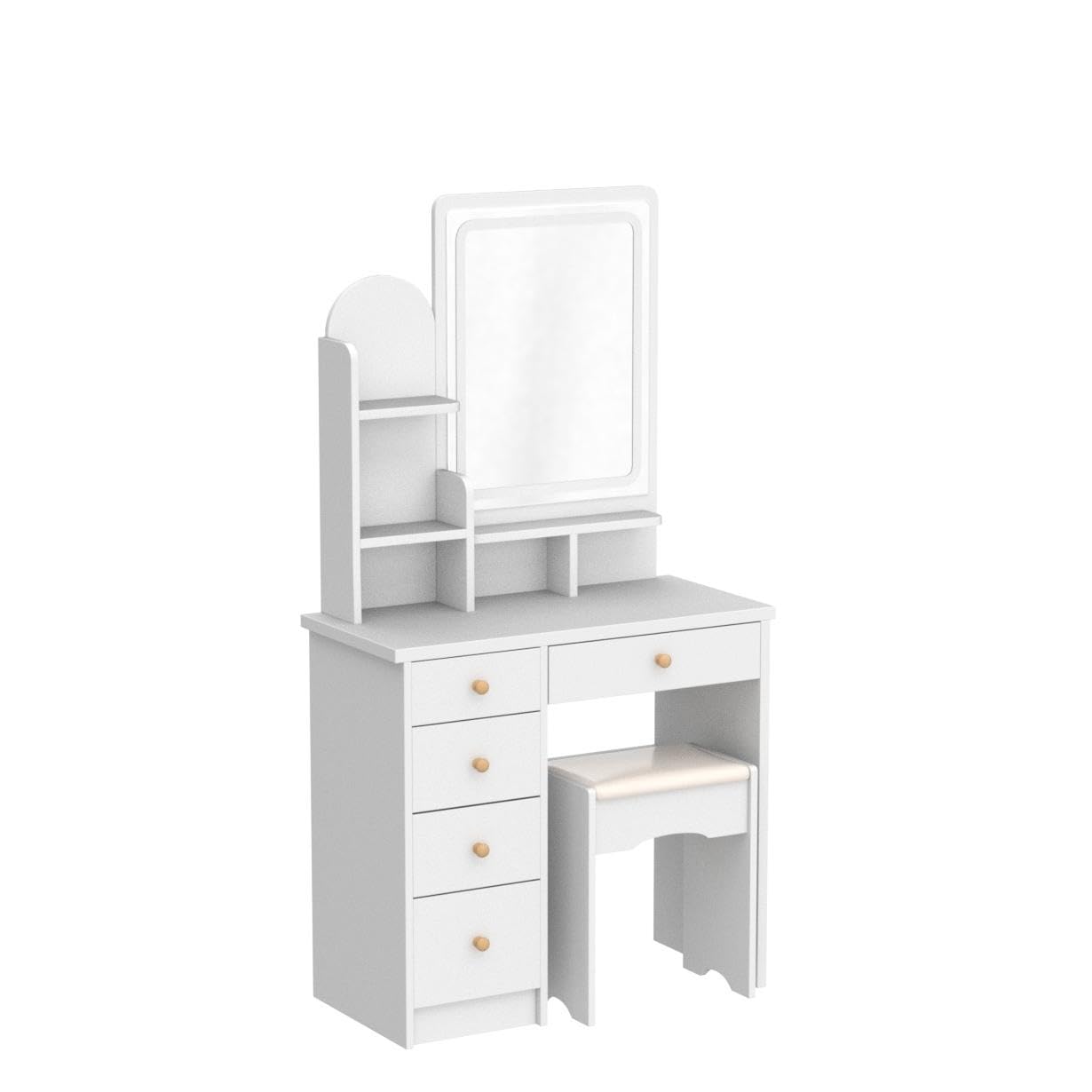 AGOTENI Large Vanity Table Set Makeup Vanity Dressing Table with Mirror, 5 Drawers & Shelves, Dresser Desk and Cushioned Stool Set (White Lighted Mirror)