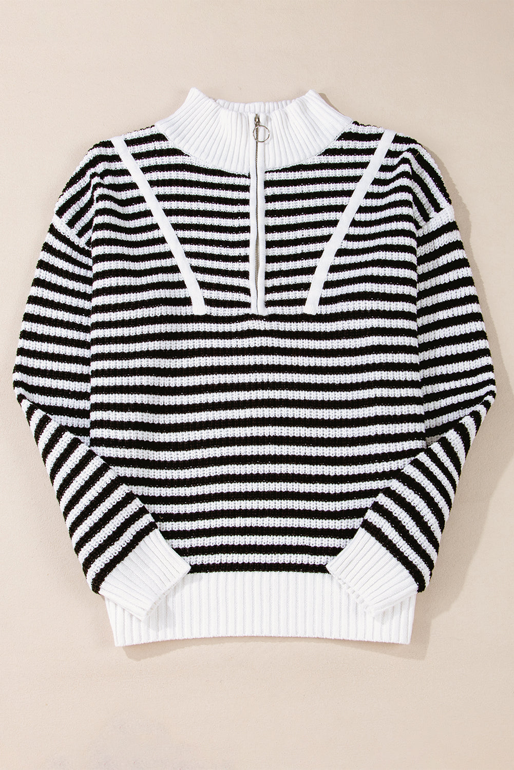 Sky Blue Stripe Zip up Collar Drop Sleeve Sweater