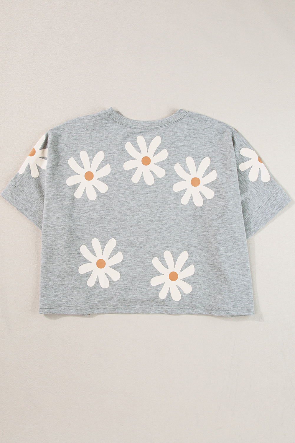 Gray 60s Vintage Flower Print Batwing Sleeve T Shirt