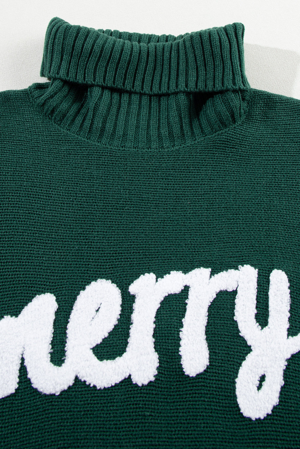 Green Turtle Neck Batwing Sleeve Merry Christmas Sweater